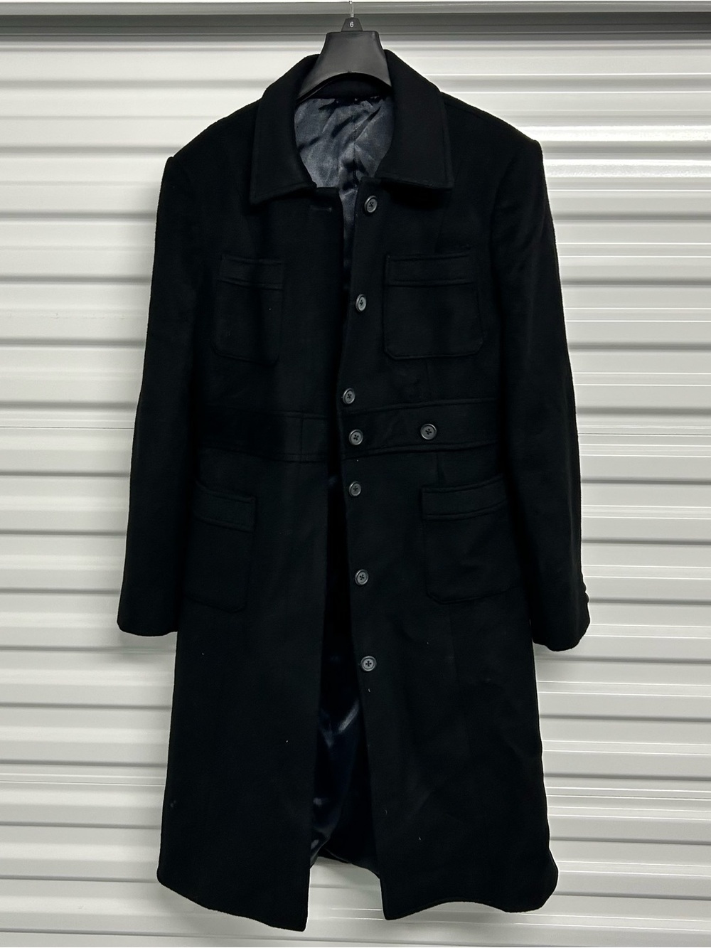 Men's Black Wool Pea Coat - Tailored Button Front